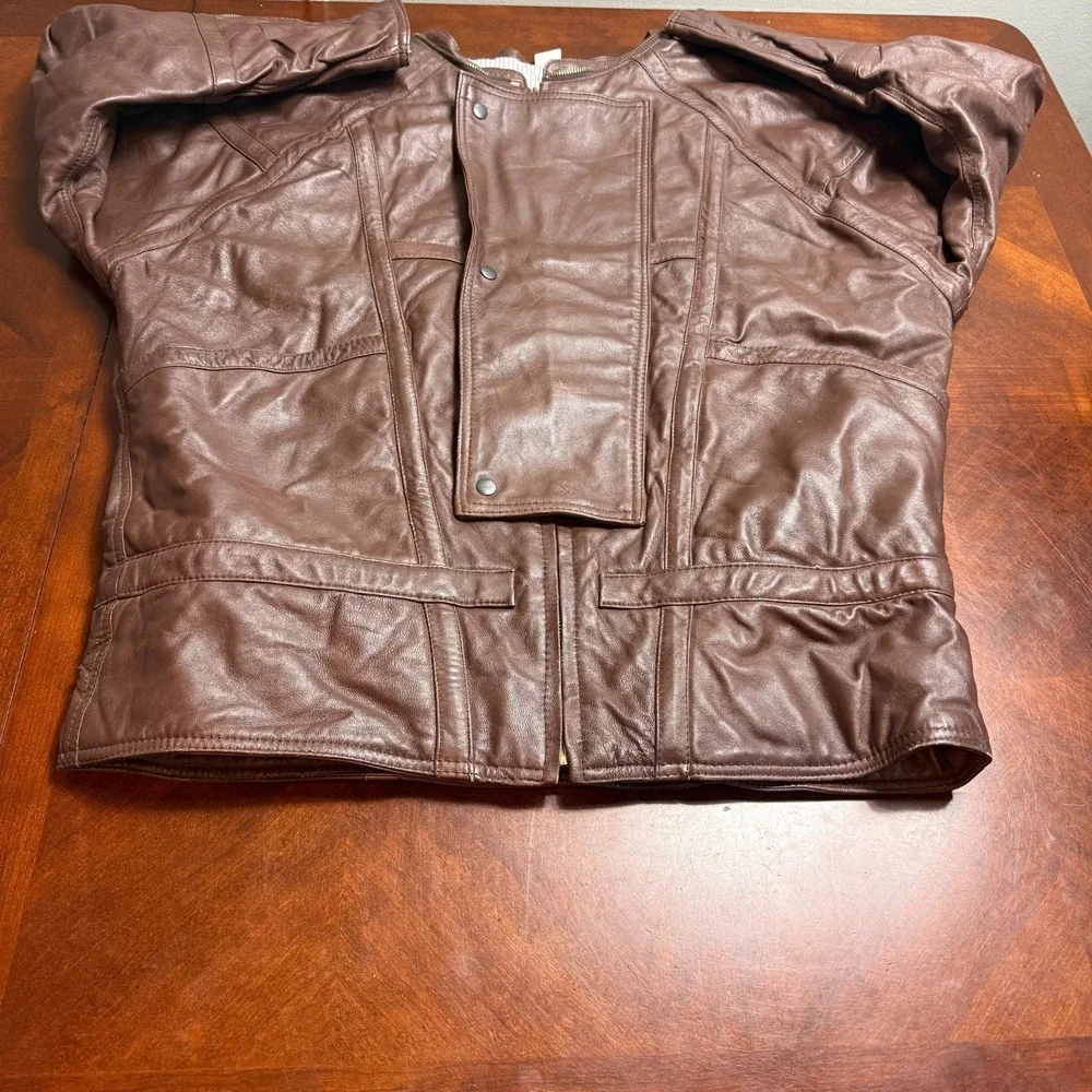 Vintage Brown‎ Genuine Leather Jacket Womens Moto Biker Minimalist Size M